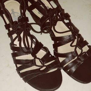 Black straps high heeled sandals